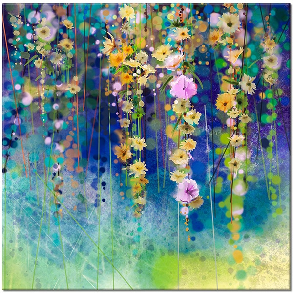 canvas-leinwandbild, abstrakt-fantasie, aquarell, beige, blau, blumen, cyan, grun, kunst, malereien, pink, stillleben-andere-gemalde, violett