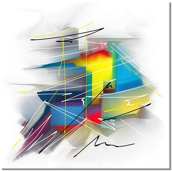 canvas-leinwandbild, abstrakt-fantasie, blau, bunt, gelb, grau, kunst, rot, zeichnung, zeitgenoessische-kunst