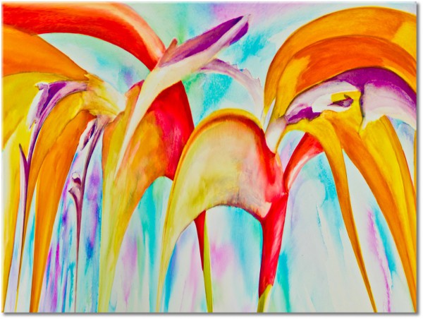canvas-leinwandbild, abstrakt-fantasie, beige, bilder-abstrakt, blau, bunt, cyan, gelb, malereien, orange, rot, violett