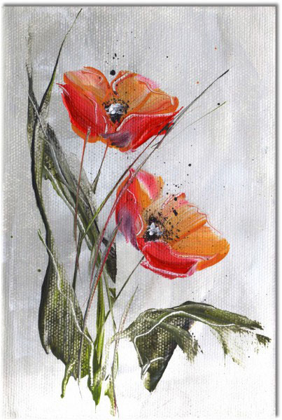 canvas-leinwandbild, beige, blumen, grau, grun, kunst, malereien, mohnblumen, orange, rot, stillleben-andere-gemalde, zeichnung