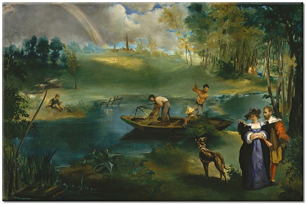 canvas-leinwandbild, blau, boote-schiffe, braun, fischen, fluss, grun, kunst, malereien, malereien-landschaften, malereien-personen-gestalten, manet, sonstiges