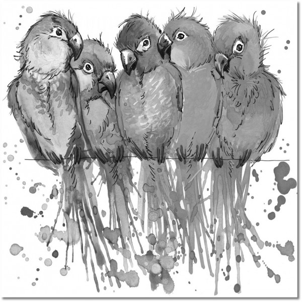 canvas-leinwandbild, blau, bunt, gelb, grun, kinder, kunst, malereien, orange, papageien, rot, stillleben-andere-gemalde, tiere, violett, voegel, vogel-fische-insekten, weiss, zeichnung