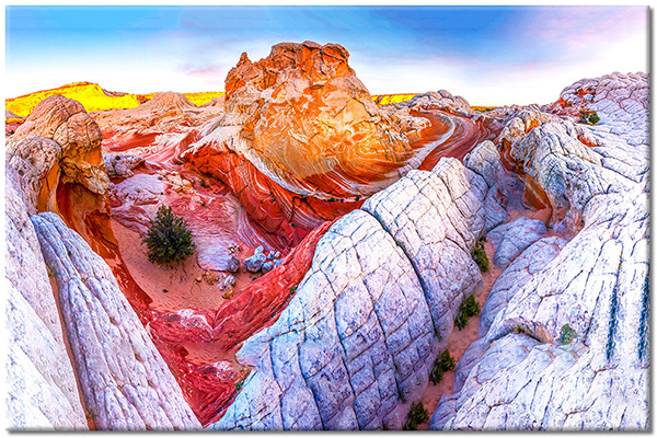 canvas-leinwandbild, berge, gelb, landschaft, orange, pink, rot, weiss