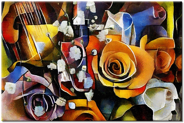 canvas-leinwandbild, abstrakt-fantasie, bilder-abstrakt, blau, bunt, gelb, kunst, malereien, orange, weiss, zeitgenoessische-kunst