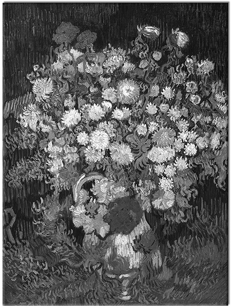 canvas-leinwandbild, blau, blumen, braun, bunt, gelb, grun, kunst, malereien, stillleben, stillleben-andere-gemalde, van-gogh, vase, weiss