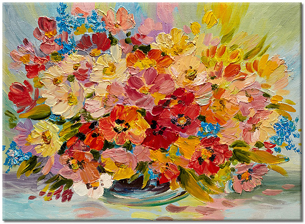 canvas-leinwandbild, blau, blumen, bunt, gelb, grun, kunst, malereien, orange, pink, rot, stillleben, stillleben-andere-gemalde