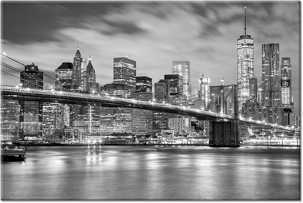 canvas-leinwandbild, bruecken, gebaeude, grau, landschaft, new-york, schwarz, stadtische-landliche-landschaften, staedte, vereinigte-staaten-amerika, weiss