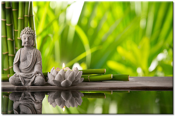 canvas-leinwandbild, bambus, buddha, feng-shui-zen, grau, grun, lotus, mythologie, stillleben, zen