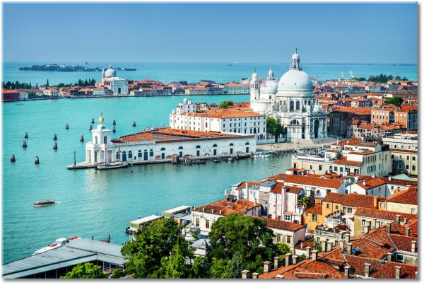 canvas-leinwandbild, blau, gebaeude, grau, grun, italien, landschaft, meer, orange, stadtische-landliche-landschaften, staedte, tourismus, venedig, weiss