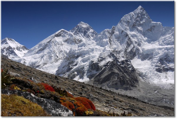 canvas-leinwandbild, berge, blau, braun, everest, grau, himalaya, klippen, landschaft, nepal, orange, schnee, sepia, weiss