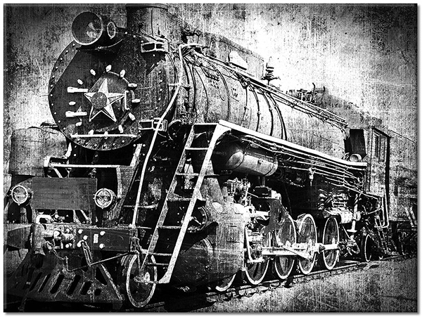 canvas-leinwandbild, autos-zuge-schiffe-flugzeuge, lokomotiven, rot, sepia, sonstiges, vintage, zuege