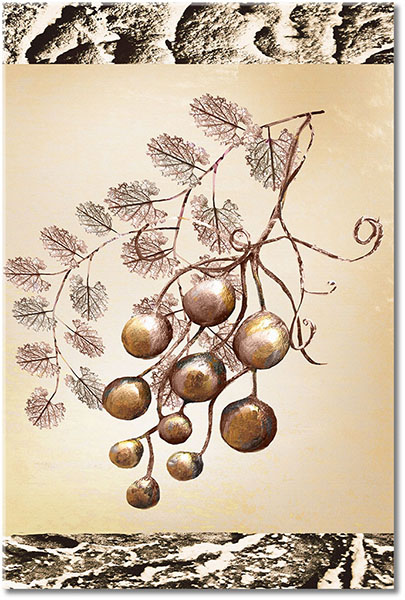 canvas-leinwandbild, abstrakt-fantasie, beige, blaetter, blumen, braun, fruchte, gelb, kunst, malereien, orange, sepia, stillleben, stillleben-andere-gemalde, zeitgenoessische-kunst