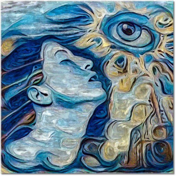 canvas-leinwandbild, abstrakt-fantasie, augen, beige, bilder-abstrakt, blau, braun, cyan, grau, kunst, malereien, malereien-personen-gestalten, mythologie, portraets, violett, zeitgenoessische-kunst
