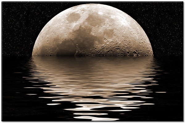 canvas-leinwandbild, abstrakt-fantasie, astronomie, blau, meer, mond, nacht, schwarz, sonstiges, spiegelung, sterne, universen, weiss, zen