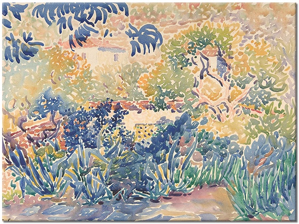 canvas-leinwandbild, andere-landschaften, blau, blumen, bunt, grun, landschaft, malereien, malereien-landschaften, orange