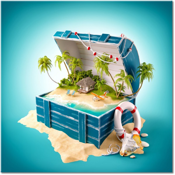 canvas-leinwandbild, beige, blau, cabanas, cyan, gelb, grau, grun, orange, palmen, rot, sand, sonstiges, strand, tourismus, verschiedene, weiss