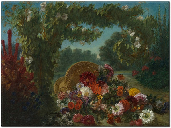 canvas-leinwandbild, blau, blumen, bunt, delacroix, gelb, grun, kunst, malereien, orange, rot, stillleben-andere-gemalde, violett, weiss