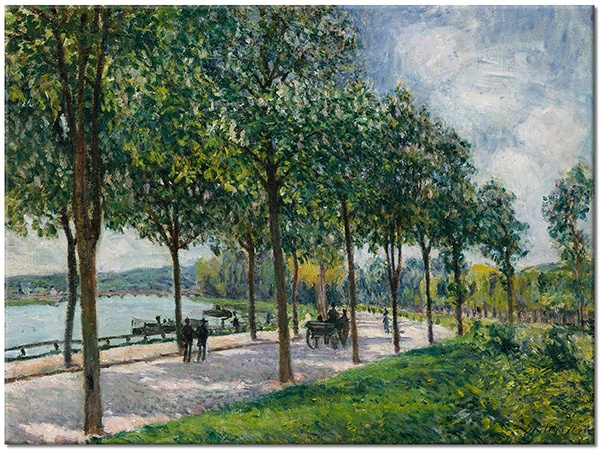 canvas-leinwandbild, baeume, beige, blau, blumen, gelb, grun, kunst, malereien, malereien-landschaften, sisley