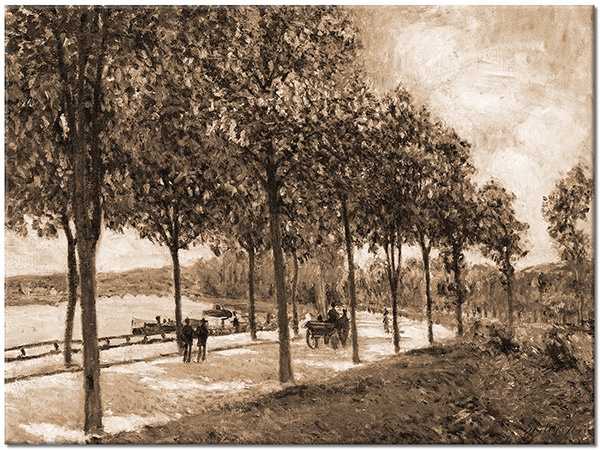 canvas-leinwandbild, baeume, beige, blau, blumen, gelb, grun, kunst, malereien, malereien-landschaften, sisley