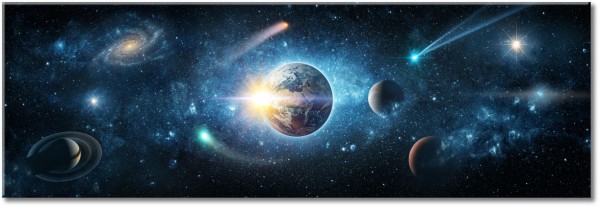 canvas-leinwandbild, astronomie, blau, galaxien, gelb, orange, planeten, schwarz, sonstiges, sterne, universen