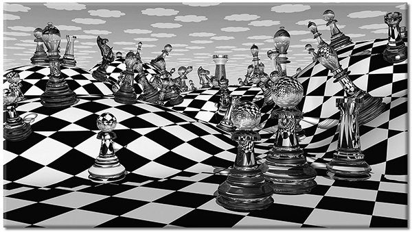 canvas-leinwandbild, abstrakt-fantasie, glas, grau, kunst, schach, schwarz, sport, weiss, zeitgenoessische-kunst
