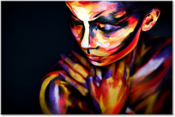 canvas-leinwandbild, abstrakt-fantasie, frauen, gelb, kunst, orange, pink, portraets, schwarz, zeitgenoessische-kunst