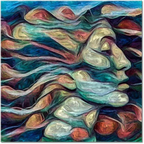 canvas-leinwandbild, abstrakt-fantasie, beige, bilder-abstrakt, blau, braun, bunt, cyan, gelb, grun, kunst, malereien, malereien-personen-gestalten, mythologie, orange, portraets, schwarz, zeitgenoessische-kunst
