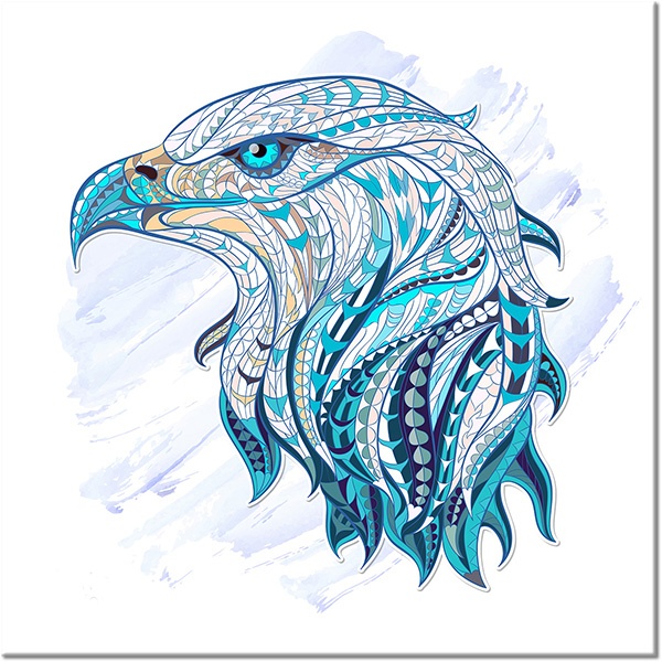 canvas-leinwandbild, adler, blau, cyan, kunst, malereien, stillleben-andere-gemalde, tiere, violett, voegel, vogel-fische-insekten, weiss, zeichnung