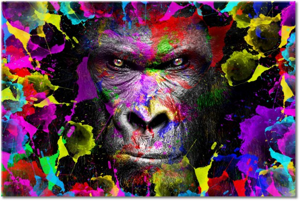 canvas-leinwandbild, abstrakt-fantasie, blau, bunt, gelb, grau, grun, pink, rot, schwarz, tiere, violett, wildtiere