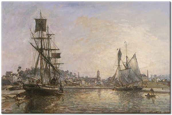 canvas-leinwandbild, autos-zuge-schiffe-flugzeuge, beige, boote-schiffe, braun, grau, jongkind, kunst, landschaft, malereien, meer, meer-wasserfalle-seen, sonstiges, stillleben-andere-gemalde