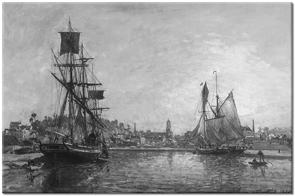 canvas-leinwandbild, autos-zuge-schiffe-flugzeuge, beige, boote-schiffe, braun, grau, jongkind, kunst, landschaft, malereien, meer, meer-wasserfalle-seen, sonstiges, stillleben-andere-gemalde