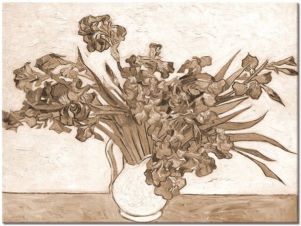 canvas-leinwandbild, blau, blumen, grun, iris, kunst, malereien, stillleben, stillleben-andere-gemalde, van-gogh, vase, weiss