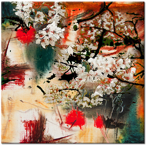 canvas-leinwandbild, abstrakt-fantasie, beige, blumen, bunt, kunst, malereien, orange, rot, stillleben-andere-gemalde, weiss, zeitgenoessische-kunst