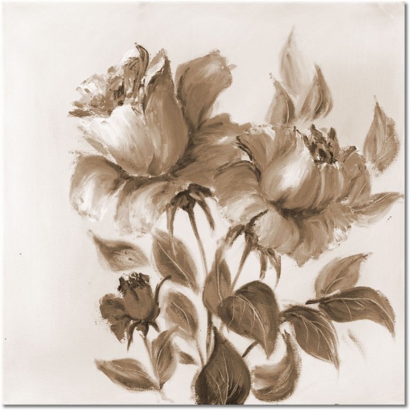 canvas-leinwandbild, aquarell, blumen, braun, grun, kunst, malereien, orange, pink, rosen, rot, stillleben-andere-gemalde