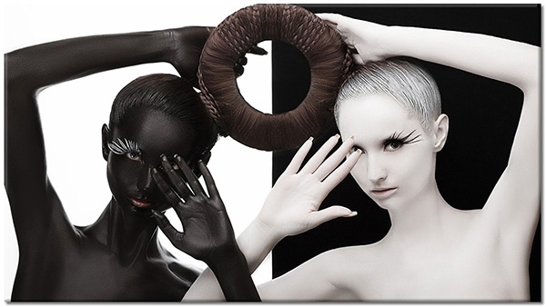 canvas-leinwandbild, feng-shui-zen, frauen, portraets, schwarz, sonstiges, weiss, yin-yang