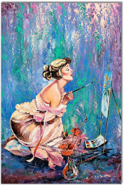 canvas-leinwandbild, beige, blau, braun, cyan, grun, kunst, maler, malereien, malereien-personen-gestalten, orange, pink, schwarz, violett