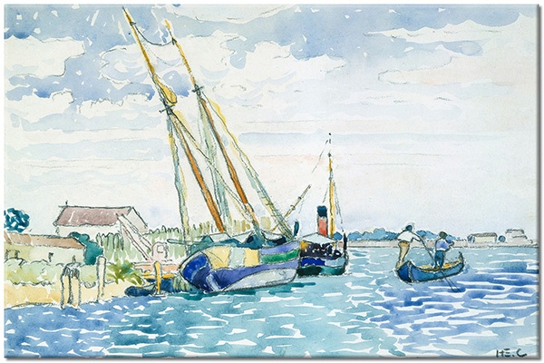 canvas-leinwandbild, autos-zuge-schiffe-flugzeuge, blau, gelb, landschaft, malereien, malereien-landschaften, meer-wasserfalle-seen, sonstiges