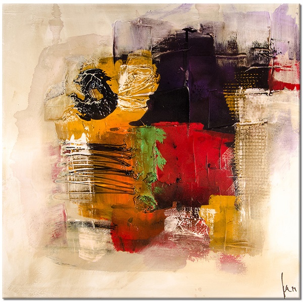 canvas-leinwandbild, abstrakt-fantasie, beige, bilder-abstrakt, braun, gelb, kunst, malereien, orange, rot, schwarz, violett, zeitgenoessische-kunst