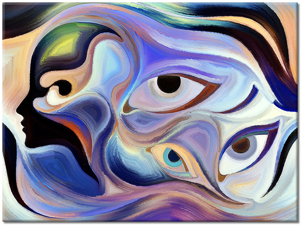 canvas-leinwandbild, abstrakt-fantasie, augen, bilder-abstrakt, blau, kunst, malereien, portraets, schwarz, violett, zeitgenoessische-kunst