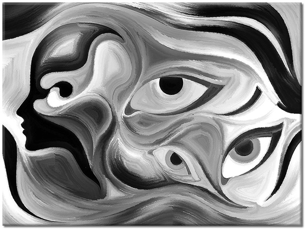 canvas-leinwandbild, abstrakt-fantasie, augen, bilder-abstrakt, blau, kunst, malereien, portraets, schwarz, violett, zeitgenoessische-kunst