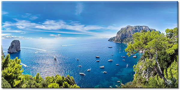 canvas-leinwandbild, blau, grun, himmel, inseln, italien, klippen, landschaft, meer, meer-wasserfalle-seen, wolken
