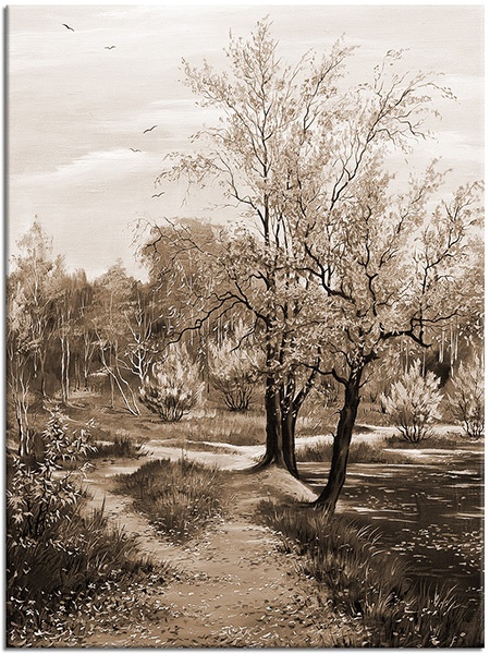 canvas-leinwandbild, baeume, beige, blumen, braun, bunt, gelb, grun, herbst, kunst, landschaft, malereien, malereien-landschaften, orange, pink, schwarz, seen, violett, waelder, walder