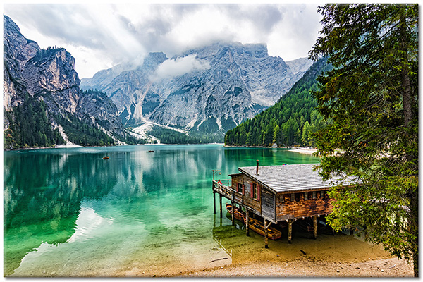 canvas-leinwandbild, baeume, berge, blau, braun, cabanas, cyan, grun, landschaft, meer-wasserfalle-seen, seen, spiegelung, waelder