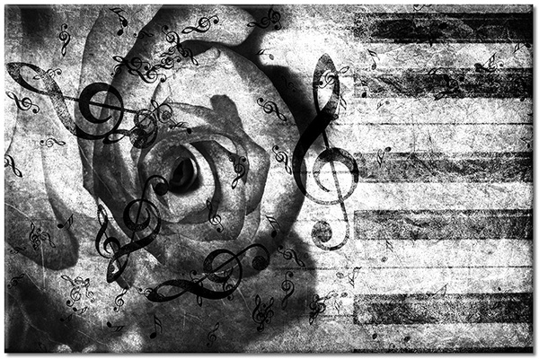 canvas-leinwandbild, abstrakt-fantasie, braun, kunst, musik, rosen, rot, sepia, vintage, zeitgenoessische-kunst