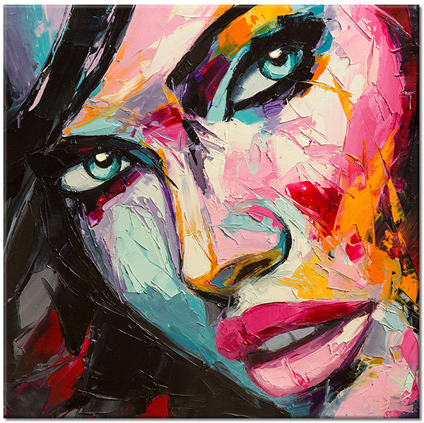 canvas-leinwandbild, augen, bunt, cyan, frauen, grun, kunst, malereien, malereien-personen-gestalten, orange, pink, portraets, schwarz, violett, zeitgenoessische-kunst