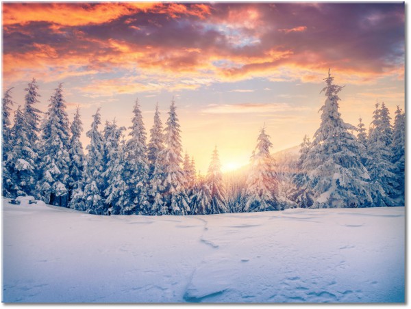 canvas-leinwandbild, blau, grau, landschaft, orange, walder, weiss