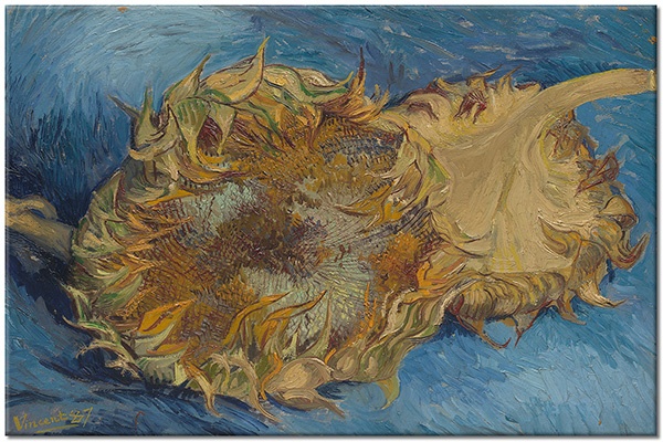 canvas-leinwandbild, blau, blumen, gelb, kunst, malereien, orange, sonnenblume, stillleben, stillleben-andere-gemalde, van-gogh