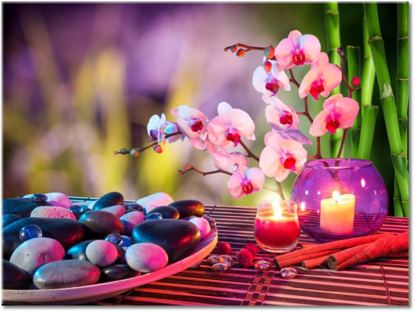canvas-leinwandbild, blumen, feng-shui-zen, gelb, grau, grun, orange, pink, rot, schwarz, violett, weiss