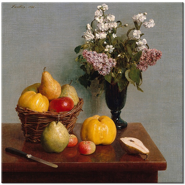 canvas-leinwandbild, aepfel, blumen, braun, essen-getranke, fantin-latour, fruchte, gelb, grau, grun, kuche, kunst, lila, malereien, rot, sonstiges, stillleben, stillleben-andere-gemalde, vase, violett, weiss