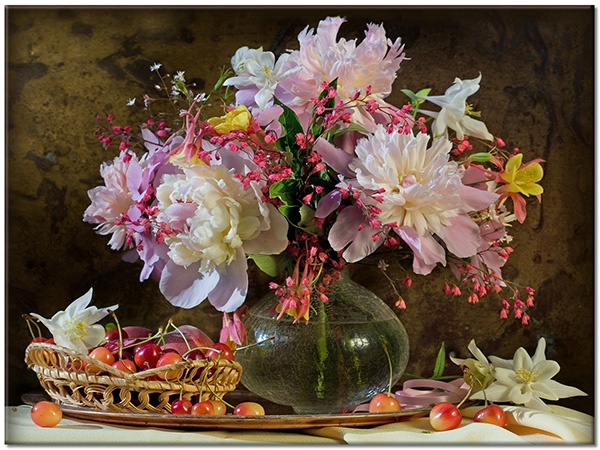 canvas-leinwandbild, beige, blumen, braun, essen-getranke, fruchte, gelb, grun, kuche, orange, pink, rot, schwarz, sonstiges, stillleben, vase, violett, weiss
